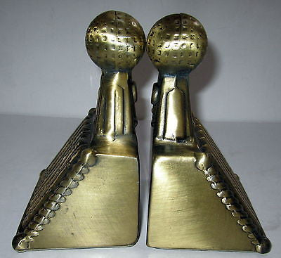 Golf ball and books brass metal bookends a pai all metal made in the USA