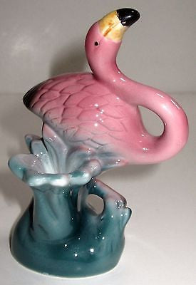 Flamingo Toothpick or -Pen Holder Figurine Ceramic 1980's  3-1/4 inches tall