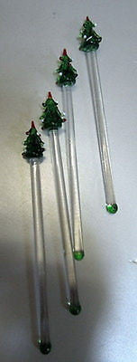 (4 PCs) Original ChristmasTree Glass Swizzle Sticks Cocktail Stirrers Drink stIX