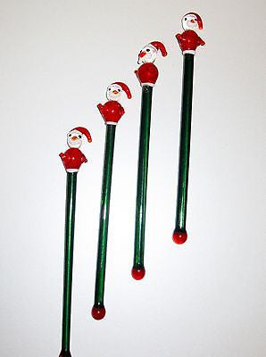 4 pcs SANTA CLAUS crystal glass swizzle sticks cocktail stirrers drink stix