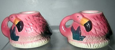 Flamingo sitting candlesticks c1987 2" x 3" ceramic  a pair 2 Pcs