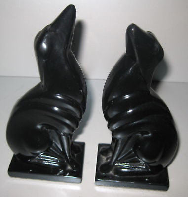 Frankart Greyhound Dog Art Deco Black Bookends a pair all metal USA