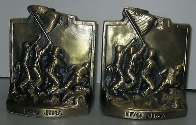 WWII USMC Iwo Jima BOOKENDS Brass Metal, A Pair (2) -Very heavy