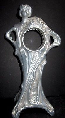Art Nouveau Huge Nymph Deco Mantle Clock Case vintage all Aluminum No movement