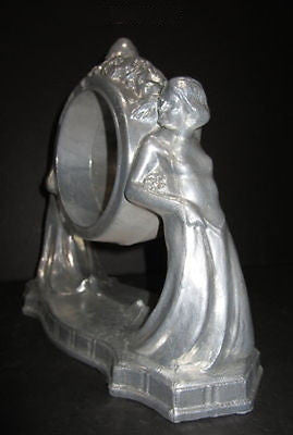 Nymphs Two on an Art Deco Mantle -Clock Case in Aluminum HeaVY