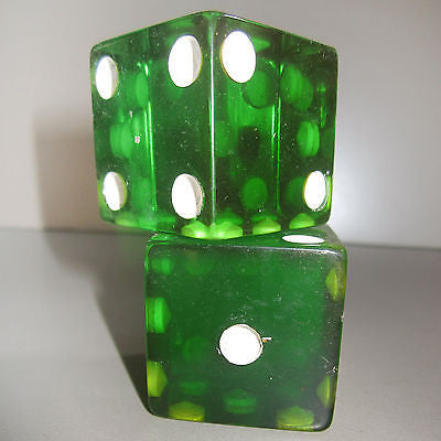 Bakelite Catalin Large Green Dice 1-1/2" x 1-1/2" 130 Grams A Pair Katalin