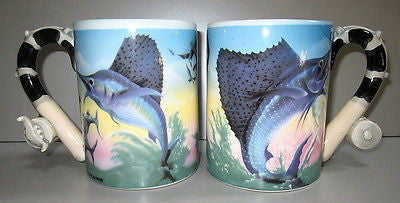 Sailfish BillFish Marlin  Rod and Reel Coffee Mug Cup c1991 Ceramic