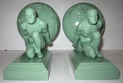 Frankart Style Atlas Male Bookends Art Deco-Very Heavy, all Green- GAY IntereST