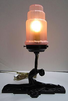 Frankart style "NuArt"-Art Deco Lamp -Nymph Doing a Split in Black, Glass+metAL