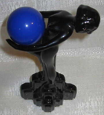 Frankart Style Art Deco Black Nymph Figurine with a Blue Bakelite Globe