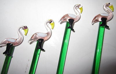 4 pcs Flamingo lead crystal glass cocktail sticks stix drink 4 stirrers