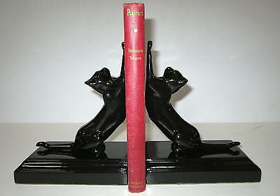 Frankart Style Cat UP and DOWN Bookends Art Deco  Moderne in Black  A Pair