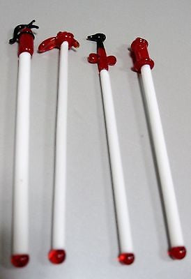 4 PCs Fire Fighter fireman,axe lead crystal glass cocktail sticks stix stirrer