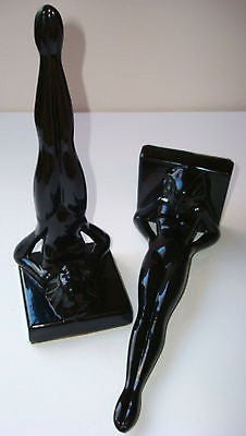 Frankart standing nymphs bookends art deco in black metal 9-1/4" tall a pair USA