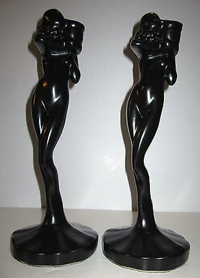 Frankart Nymphs Art Deco Standing Nude Candlesticks Black metal a Pair USA