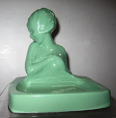 Frankart Art Deco Nymph Card  Desk Tray  Ashtray- in GREEN  all metal