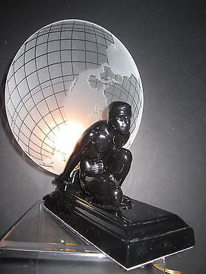 Frankart Style Art Deco Atlas an Earth Shade USA Lamp Black Glass Gay Iinterest