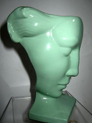 Frankart Art Deco Nymph Face Table Lamp in a Greenie finish  all Aluminum metAL