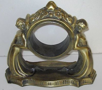 Nymphs two on art deco mantle clock case in antique brass a heavy flappers USA