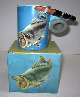 Wide Mouth Bass Fish Coffee Mug Cup Ceramic  c1992 very large 13 ounces