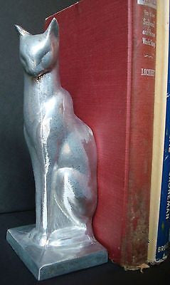 Frankart Sitting Cat Bookends, Art Deco Moderne  Unfinished Aluminum a pair USA