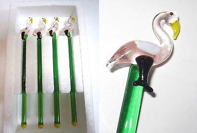 4 pcs Flamingo lead crystal glass cocktail sticks stix drink 4 stirrers