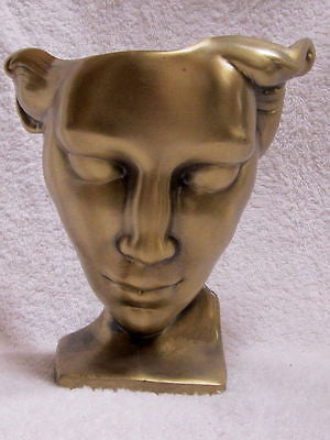 Frankart Art Deco Nymph Face Table Lamp Body an Antique Brass Finish, All metAL