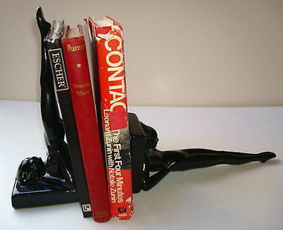 Frankart standing nymphs bookends art deco in black metal 9-1/4" tall a pair USA