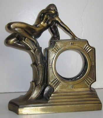 Nymph on an Art Deco Mantle Clock Case Brass A very Erotic Sexual Pose