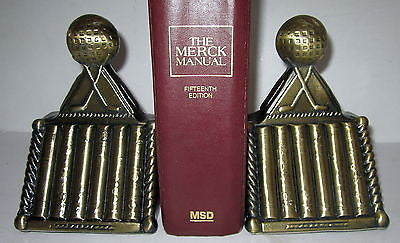 Golf ball and books brass metal bookends a pai all metal made in the USA