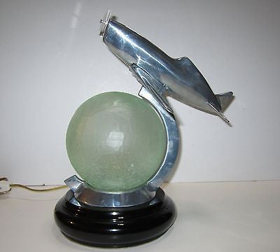 WWII Style Fighter Airplane Art Deco Lamp with a Crackled Glass Globe- Aluminum