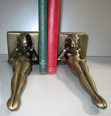 Frankart Standing Nymphs Bookends,Art Deco  in Brass metal  9-1/4" Tall a paIR