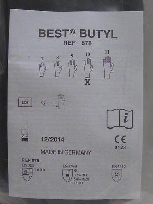 Best Butyl 878-10 Size 10 Chemical Resistant Glove Gloves Hazardous UPC 46181541