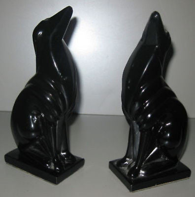 Frankart Greyhound Dog Art Deco Black Bookends a pair all metal USA