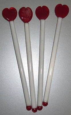 (4 PCs) HEART 6" Lead Crystal GLASS Cocktail Sticks Stixs