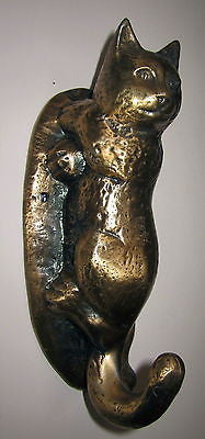 Cat kitten realistic wall hook in brass 1970's very strong 6" tall made in USA