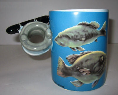 Wide Mouth Bass Fish Coffee Mug Cup Ceramic  c1992 very large 13 ounces