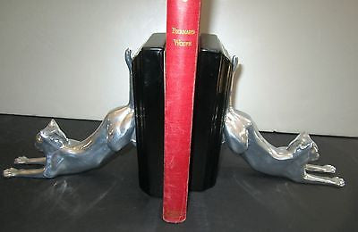 Frankart Style Cats Up + Down Bookends, Art Deco - Moderne in Black+Alum a Pair