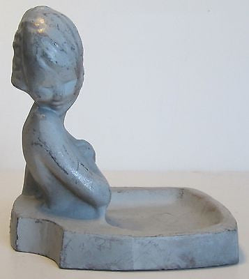Frankart Art Deco nymph card desk ashtray in primer paint all metal rare USA