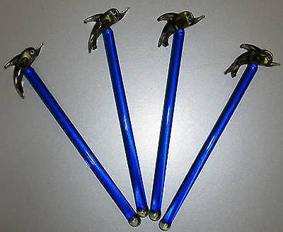 (4 PCs) DOLPHIN FISH Lead Crystal  Set of 4! GLASS Cocktail Sticks stIX