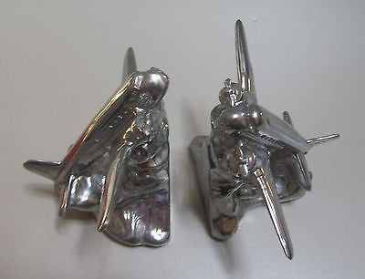 DC-3 - Airplane Bookends Art Deco Period Polished Aluminum Metal, USA a pair