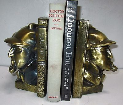 Sherlock Holmes bookends a pair antique brass finish Arthur Conan Doyle USA
