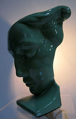 Frankart Art Deco Nymph Face Table Lamp in a Greenie finish  all Aluminum metAL