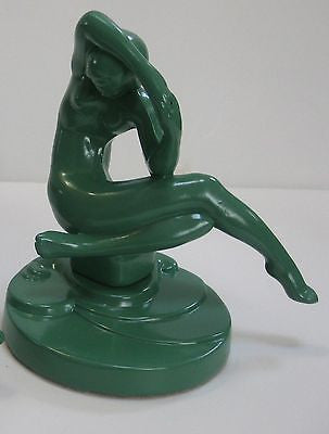 Frankart Nymph Kneeling -Bookends Art Deco Greenie finish all metal a pair USA