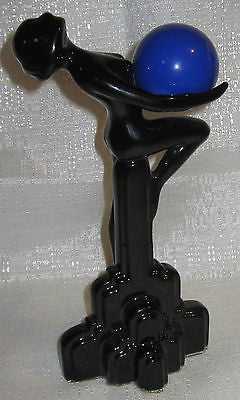 Frankart Style Art Deco Black Nymph Figurine with a Blue Bakelite Globe