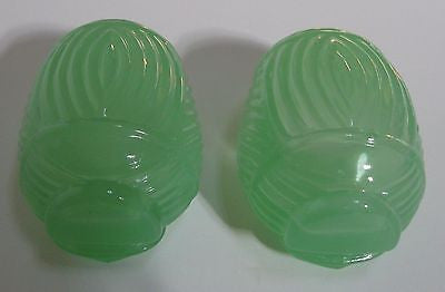 Glass Classic Bird Cage Feeders Fire King Green GLASS A Pair 2 matching piecES