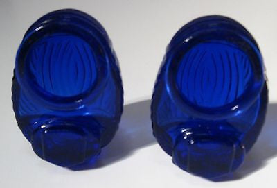 Glass classic bird cage feeders depression cobalt blue glass a pair2 pieces