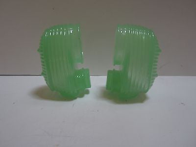 Glass classic bird cage feeders fire king green glass a pair 2 pieces