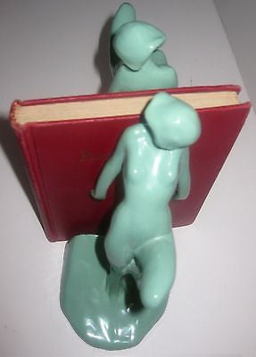FrankArt Nymph with Frog Bookends, Art Deco in Green 10" Tall- metal, a paIR