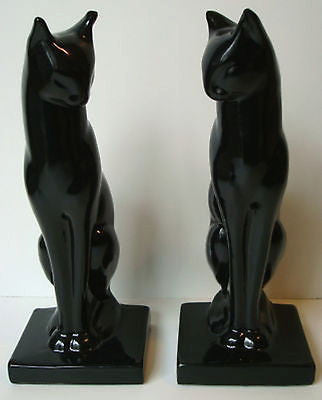 Frankart Sitting Cat Bookends, Art Deco  Moderne in Black finish  a pair USA